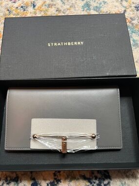 NWT Strathberry Grey Leather Wallet with Gold Bar Hardware